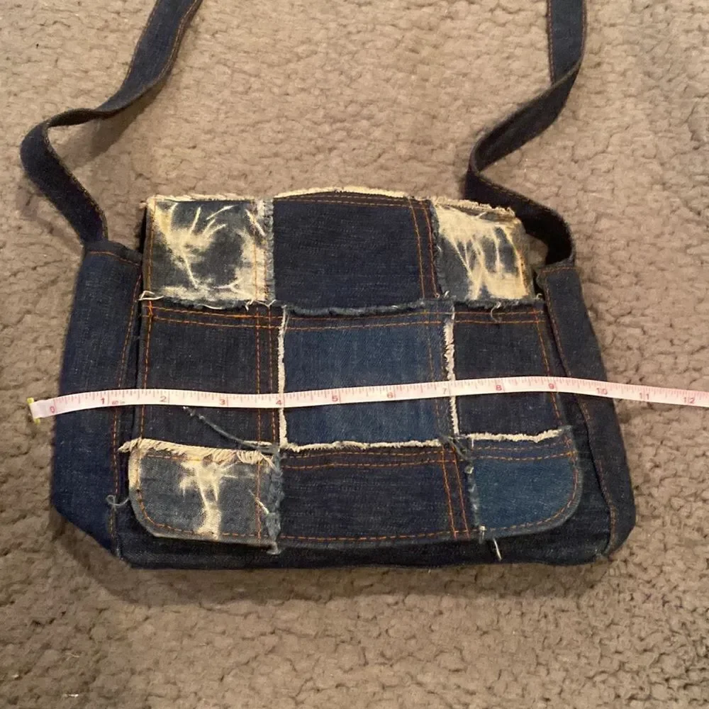 Denim Patchwork Crossbody Purse Bag Blue Jean Acid Washed